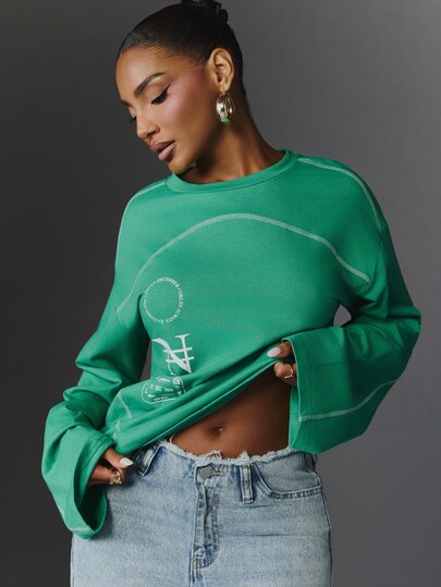 NYA SZN Top Tee Long Sleeve Crew Neck Shirt Graphic Nigeria Cute Print Athleisure Gym Sport Everyday Casual Sexy Going Out Date Night Stripe Green Fall Winter