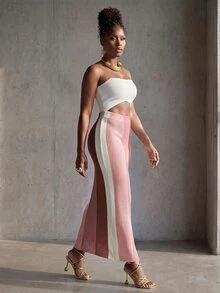 BamGlimmer Women's Fashion Striped Colorblock Side Slit Knit Dress - Pink - View 5