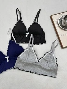 Napfluff Women's Casual Versatile Comfortable Skin-Friendly Adjustable Strap Top Bra 3-Piece Set - Multicolor - View 5