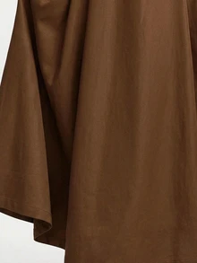 Linhara CURVE Rok Payung Model A-Line Pinggang Reguler Ukuran Plus untuk Wanita dengan Potongan Patchwork dan Gesper Dekoratif, Panjang Sedang, Rok Komuter - Coklat - View 7