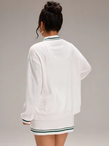 EMERY ROSE Plus Size Contrast Color Wide Strap Tank Top & Bodycon Mini Skirt & Knit Cardigan, Suitable For Sports Wear - White - View 9
