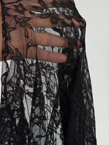 Viva Relle Plus-Size Sexy Lace Polka Dot Bow Dress Fall - Black - View 7