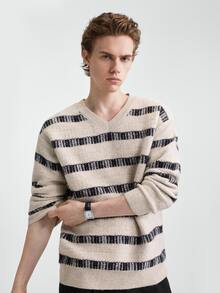 RONVEXI Men's Minimalist Fashion Striped Colorblock Long Sleeve Sweater - Multicolor - View 2