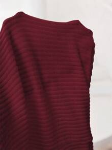 Solflare Plus Size Autumn/Winter Burgundy Ribbed Frill Trim T-Shirt - Burgundy - View 8