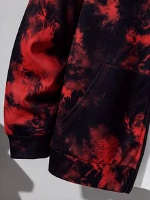 SHEIN 男士時尚休閒百搭街頭風黑紅紮染印花連帽長袖開襟運動衫外套 - 彩色 - 查看 6