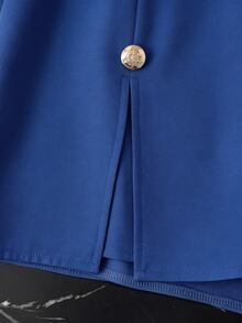 Franclia Women's Solid Color Metal Button Design Split Skirt Pants - Royal Blue - View 5
