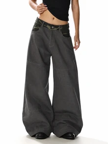 DAZY Women's Colorblock Patchwork Street Casual Loose Fit Jeans - Army Green - View 3