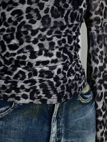 SHEIN ICON Plus Size Women Leopard Print Fitted Versatile Everyday Top - Grey - View 6