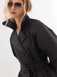 KÆRIA Hus Belted Double Breasted Midi Trench Coat - Black - View 5
