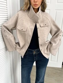 Elyressa Elegant Casual Loose Fit Spring Autumn Winter Women's Wool Short Jacket - Apricot - View 5