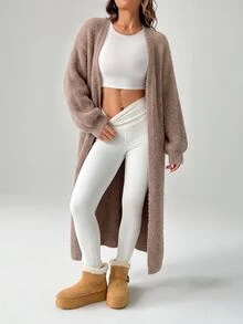 SHEIN PETITE 女款秋冬外出保暖針織開襟衫 - 摩卡棕 - 查看 5