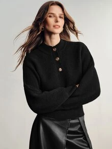 Briarwyn Damen einfarbiger lässiger Alltags-Langarm-Pullover - Schwarz - Übersicht 6