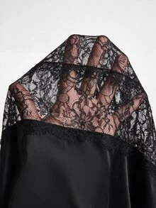 Firerie Plus Size Women's Contrast Lace Deep V-Neck Cap Sleeve Sexy Blouse - Black - View 9