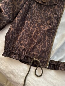 Attitoon Women's Leopard Print Zipper Casual Daily Long Sleeve Jacket - Brown - View 4