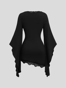 Sweetra Women's Sexy Lace Patchwork Bodycon Dress - Black - View 2