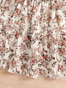 SHEIN Baby Girl Ditsy Floral Round Neck Ruffle Cuff Cute Dress - Pink - View 5