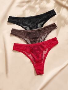 Charlaine Women's 5-Point Star Mesh Fashion Thong Panties 3-Piece Set - Multicolor - View 3