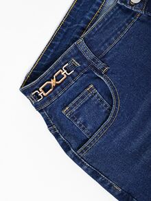 GlowEve CURVE Plus Size Sexy Metal Decor Button Flared Jeans - Blue - View 4