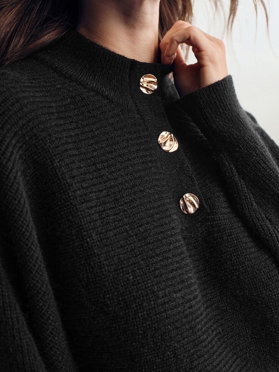 Briarwyn Damen einfarbiger lässiger Alltags-Langarm-Pullover - Schwarz - Übersicht 1