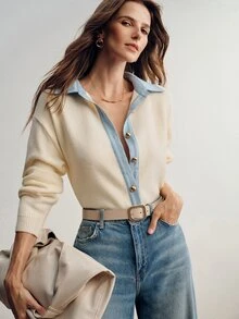 Briarwyn Women's Colorblock Casual Versatile Daily Wear Cardigan - White - View 1