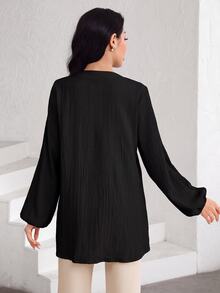 Graceveil Women's Lace Patchwork Textured Lantern Sleeve Blouse - Black - View 6
