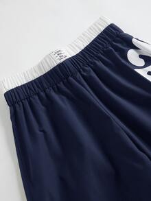 SHEIN Celana Panjang Anak Laki-Laki Remaja (Tween) Motif Huruf, Pinggang Elastis, Longgar, dan Lebar - Navy Blue - View 5