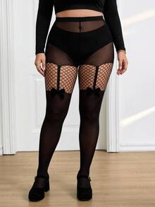SHEIN CURVE+ مجموعة جوارب حريرية أنيقة ومثيرة مع فيونكة للمقاسات الكبيرة - الأسود - مشاهدة 4