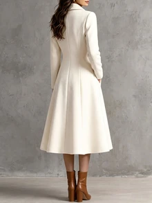 LUMIGAL Women's Autumn/Winter Solid Color Lapel Neck Long Sleeve Double-Breasted Elegant Overcoat - Apricot - View 2