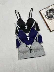 Napfluff Women's Casual Versatile Comfortable Skin-Friendly Adjustable Strap Top Bra 3-Piece Set - Multicolor - View 1