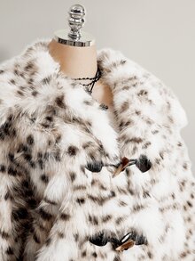 SHEIN ICON Plus Size Women's Leopard Print Casual Versatile Faux Fur Coat - Black and White - View 5
