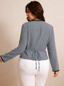 Elaquor Plus Size Women's Plaid Long Sleeve Single-Breasted Elegant Blouse - Brown - View 2