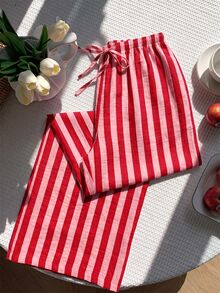 SHEIN EZwear 大尺碼女款條紋休閒日常穿著長褲 - 彩色 - 查看 4
