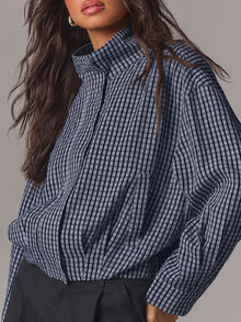 Athîral Women's Plaid Casual Versatile Daily Long Sleeve Jacket - Navy Blue - View 6