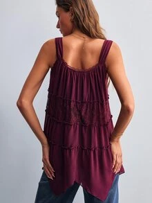 Willow Rêve Women's Lace Patchwork Purple Chiffon Camisole Long Shirt - Purple - View 2