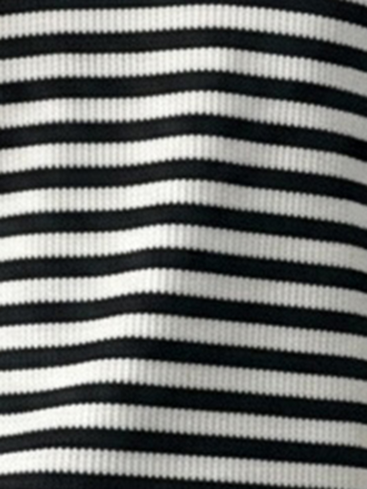 DAZY Tween Girl) Apricot Knitted Striped Short Sleeve Round Neck Autumn Lantern Sleeve Loose T-Shirt - Black and White - View 8