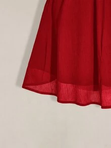SHEIN ICON 大尺碼荷葉袖V領收腰A字洋裝，適合海灘度假、波希米亞風、嬉皮風、Y2K，適用夏季、夏季假期、情人節、優雅約會洋裝 - 紅色 - 查看 9