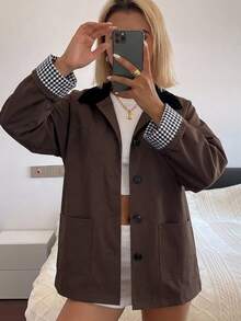 DAZY Women's Casual Colorblock Trench Coat, Regular Fit Autumn Jacket - Brown - View 5