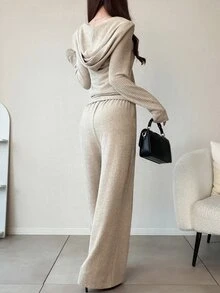 FRIFUL Women's Strapless Contrast Trim Ruffle Patchwork Loose Hem Wide Leg Pants Sweet 2 Pieces Set - Apricot - View 6