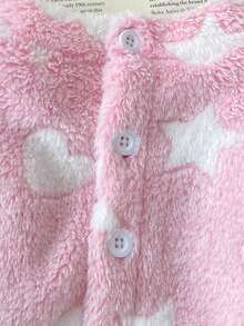 Genkimix Kids 3Pcs Baby Girls Sweatshirt Pants Set Cute Sweet Pink Bow Ruffle Star Print Fuzzy Long Sleeve Round Neck Thick Holiday Winter Fall Plushy - Baby Pink - View 7