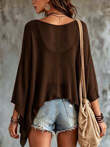 SHEIN Kaos Wanita Polos Kasual Serbaguna untuk Pemakaian Sehari-hari - Coffee Brown - View 2