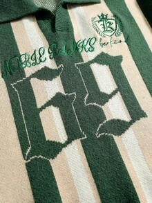 ROMWE MEN Prep 男士條紋長袖休閒字母刺繡針織衫 - 綠色 - 查看 6