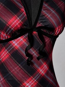 SHEIN ICON 大尺碼復古 Y2K 深 V 領花卉短袖收腰 A 字洋裝，開學穿搭、日常穿著、休閒度假夏季洋裝 - 酒紅色 - 查看 9