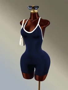 Amplova Women's Colorblock Casual Daily Travel Sports Romper - Navy Blue - View 3