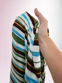 Amplova Colorblock Striped Polo Collar Cinched Waist A-Line Knit Mini Dress - Multicolor - View 12