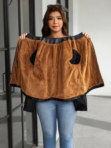 SHEIN Clasi Plus Size Women's Faux Pearl Decor Thermal Lined Casual Jacket - Black - View 3