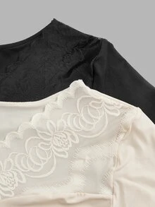 SHEIN LUNE 2pcs Multi-Color Combination Women's Contrast Lace Long Sleeve T-Shirt - Multicolor - View 12
