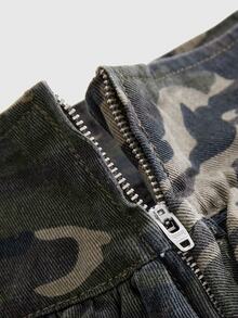 ROMWE Blue Vintage Y2K Millennium Style Ultra Low Waist Super Sexy Double Layer Ruffle Hem Mini Denim Skirt - Army Green - View 4