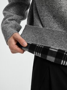 RONVEXI 男士素色休閒百搭日常穿著長袖針織衫 - 灰色 - 查看 7
