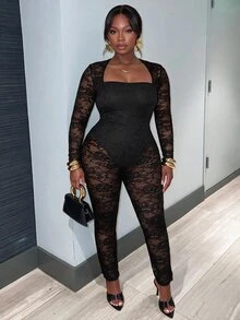 Firerie Plus Size Sexy Street Style Lace Jumpsuit For Music Festival And Vacation - Black - View 8