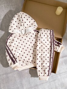SHEIN 女嬰針織波點連帽休閒衛衣與長褲 2 件套 秋冬款 - 杏色 - 查看 5